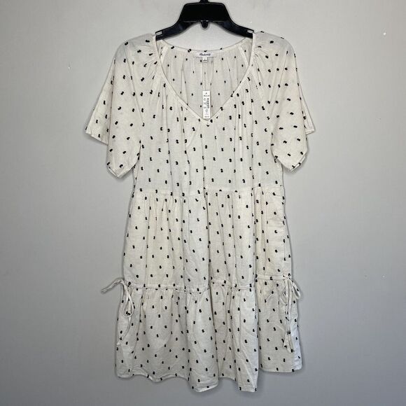 MADEWELL Womens Beige Cotton-Linen Lorelei Mini Dress NEW Clip-Dot NE768 Small S - Picture 4 of 11